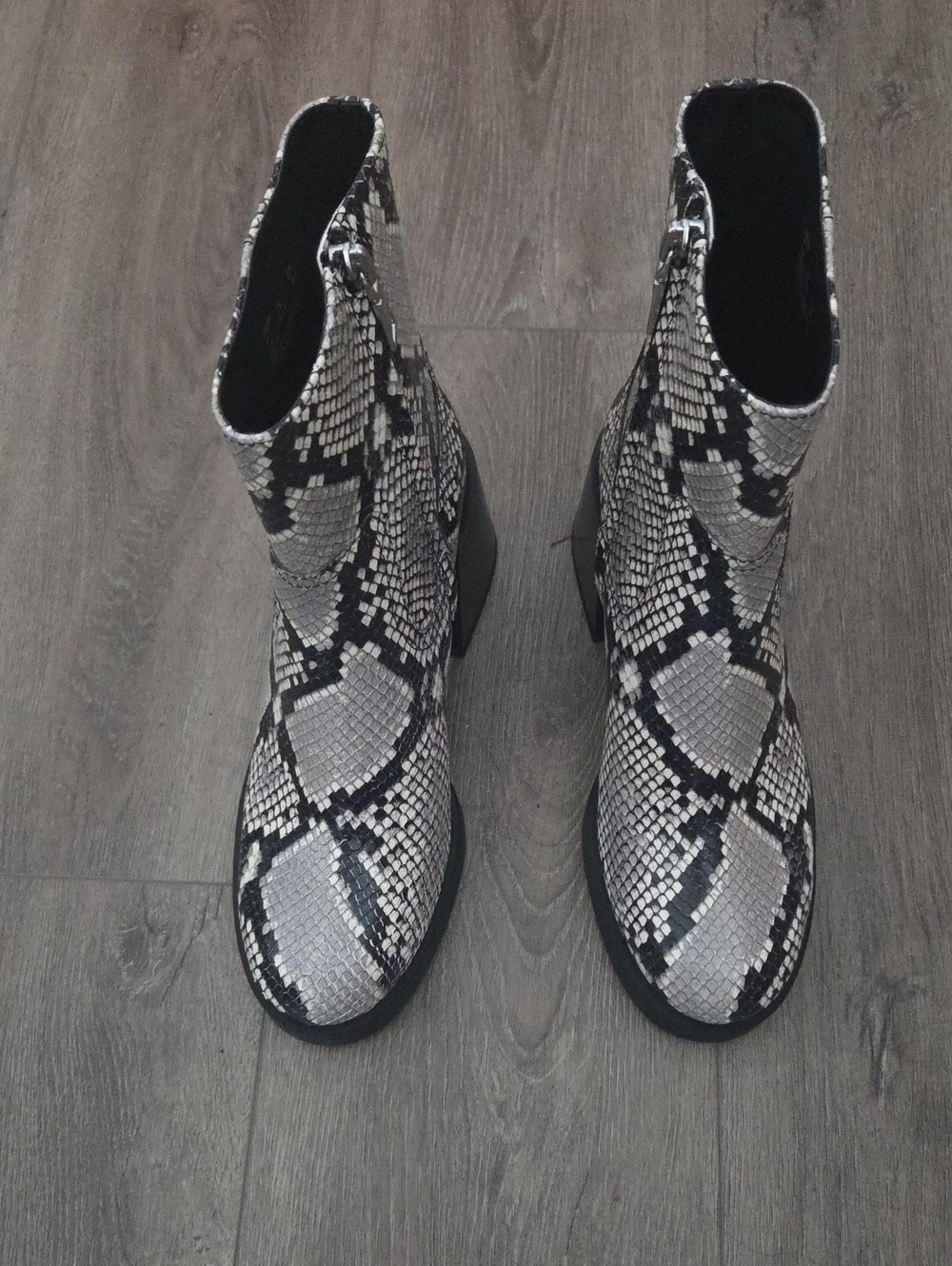 Coach Snake-Print Ankle Booties in Gray and Black Women Size 7.5
